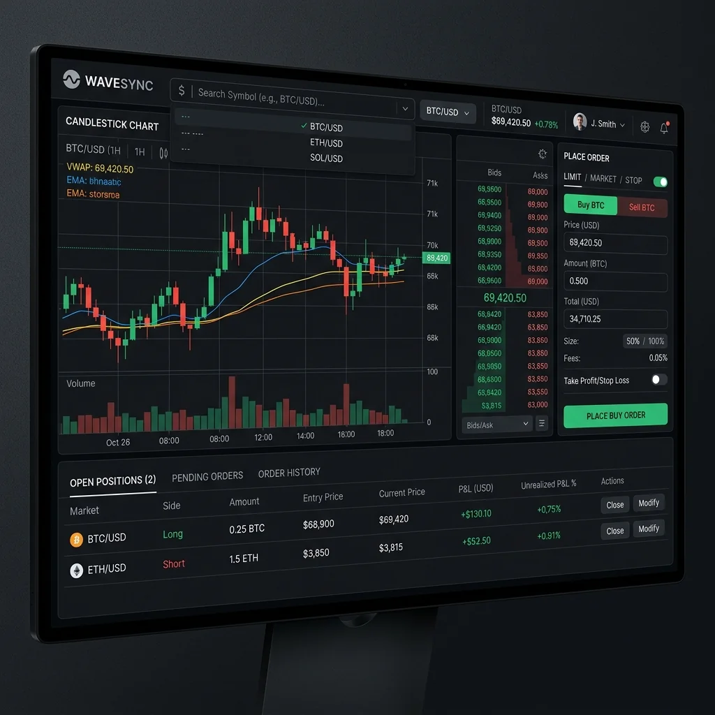 نمایی از محیط نمودار و تحلیل بازار WaveSync
